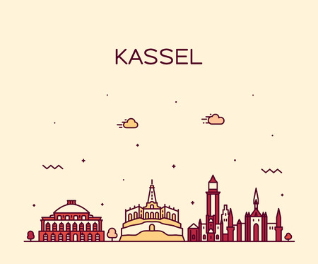 Kassel skyline northern Hesse Germany vector lineのイラスト素材