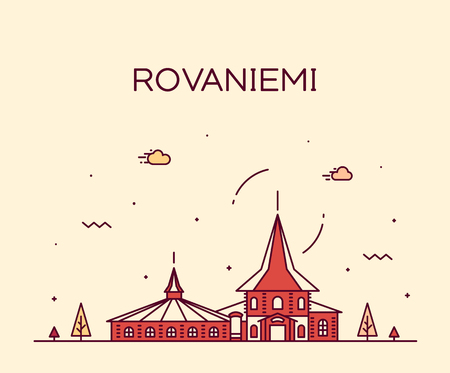 Rovaniemi skyline, Finland. Trendy vector illustration linear styleのイラスト素材