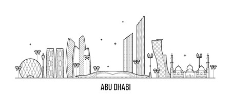 Abu Dhabi skyline, United Arab Emirates, UAE. This illustration represents the city with its most notable buildings. Vector is fully editable, every object is holistic and movableのイラスト素材