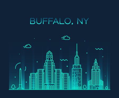 Buffalo skyline, New York, USA. Trendy vector illustration linear styleのイラスト素材