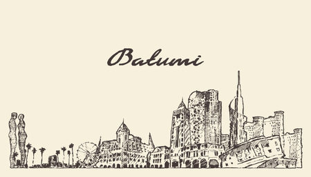 Batumi skyline, Georgia, hand drawn vector illustration sketchのイラスト素材