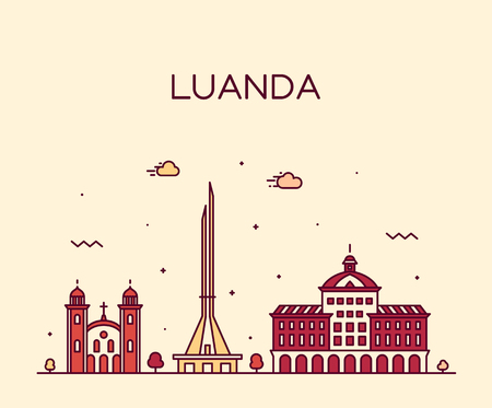 Luanda skyline, Angola. Trendy vector illustration linear styleのイラスト素材