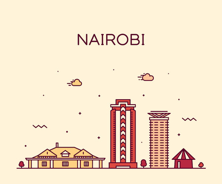 Nairobi skyline, Kenya. Trendy vector illustration linear styleのイラスト素材