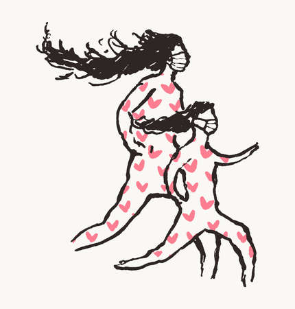 Mom daughter running mask COVID coronavirus vectorのイラスト素材