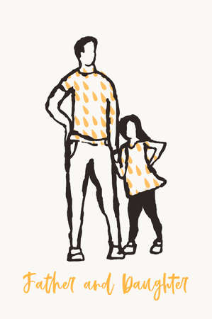 Father and child silhouette, hand drawn vector illustration, sketchのイラスト素材