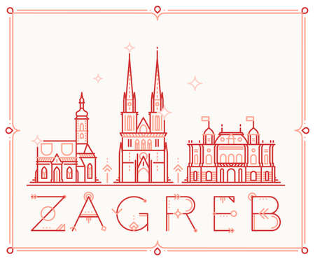Skyline Zagreb, Croatia vector city buildings lineのイラスト素材