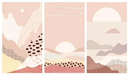 Set abstract mountain landscapes a vector warmのイラスト素材