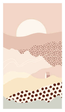 Abstract mountain landscape a vector sun houseのイラスト素材