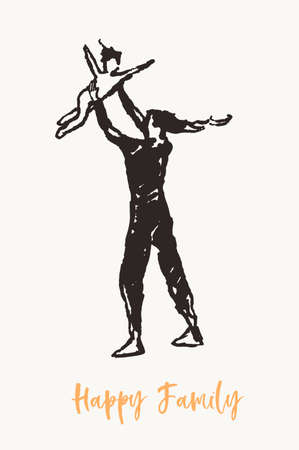 Mother child playing together Hand drawn vectorのイラスト素材
