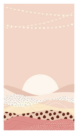 Abstract landscape sun garlands lights warm vectorのイラスト素材