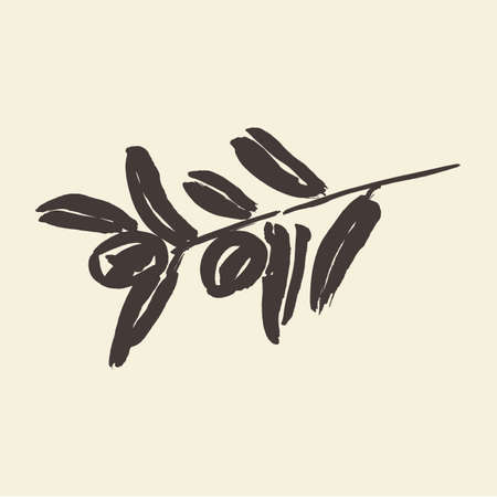 Ink hand drawn olive tree branches vectorのイラスト素材