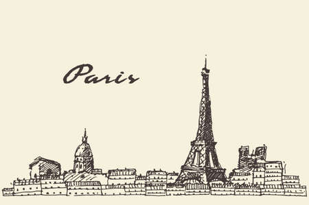 Paris skyline France illustration hand drawnのイラスト素材