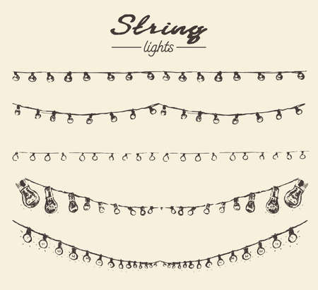 Set drawn string lights ement vector illustrationのイラスト素材