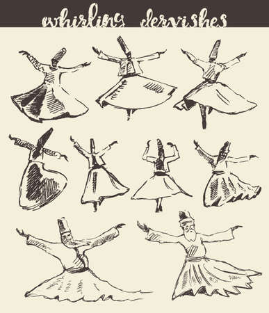 Whirling dervishes mevlana sufi hand drawn sketchのイラスト素材