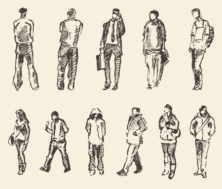 Sketch of people vector Illustration hand drawingのイラスト素材