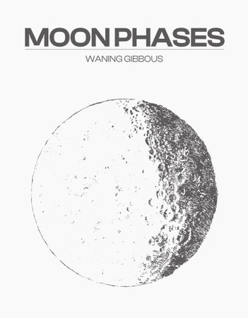 High detail sketch of moon phase, cycle, stage