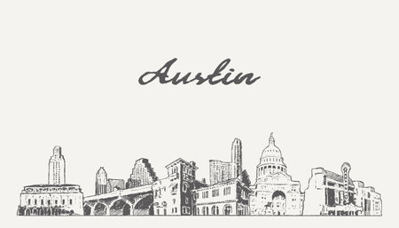 Austin skyline, Texas, USA, hand drawn, sketchのイラスト素材