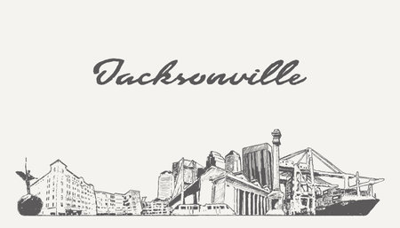 Jacksonville skyline Florida USA hand drawn sketchのイラスト素材