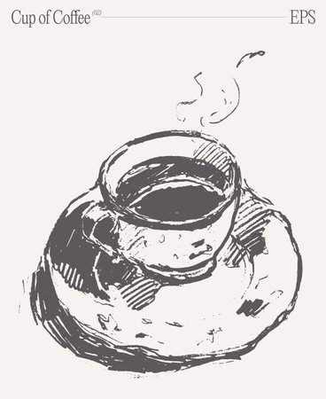 Coffee cup on a table. Hand drawn vector illustration.のイラスト素材