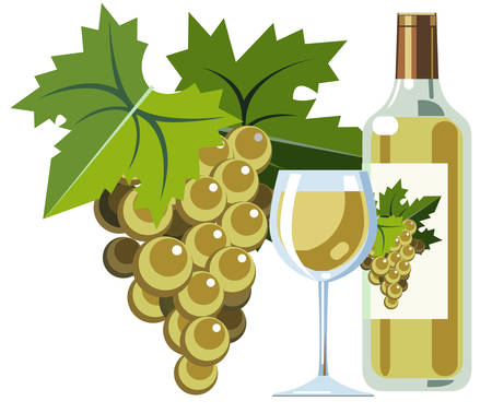 White wine with grapes, bottle and glassのイラスト素材