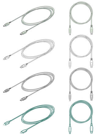 Illustration of computer USB cable in different stylesのイラスト素材