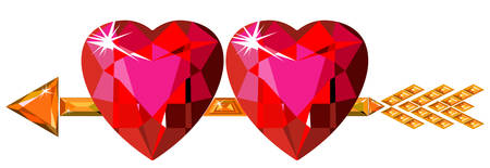 Two red ruby hearts struck by Cupid arrowのイラスト素材