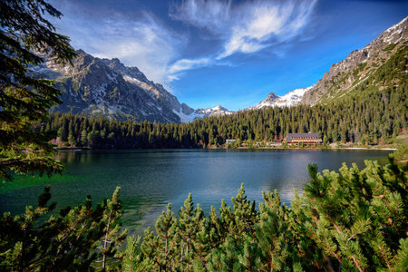 Strbske Pleso Lake in High Tatras, Slovakia in Summer with winter covered tops