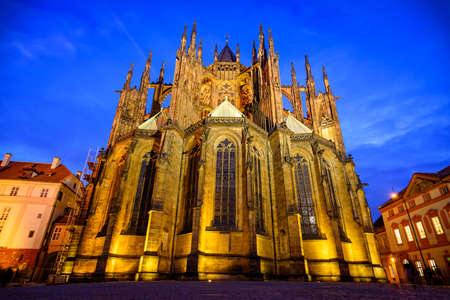 Blue skies at Prague Castle, St Vitus Cathedral in Prague, Czech Republicの写真素材
