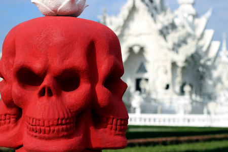 Skull Conceptual sculpture, Road bollard traffic lane,Thailandの写真素材