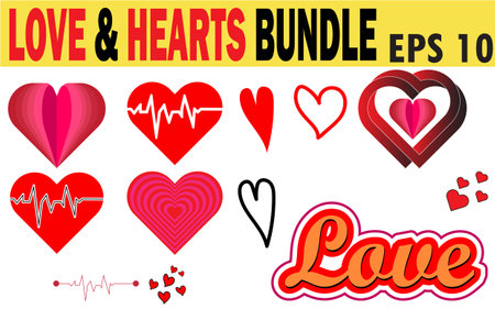 Love and hearts bundle for valentines day. Editable set of hearts for gift cards.のイラスト素材
