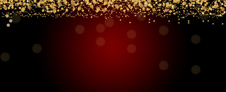 Golden glitter confetti on red background. Bokeh vector illustration.の写真素材