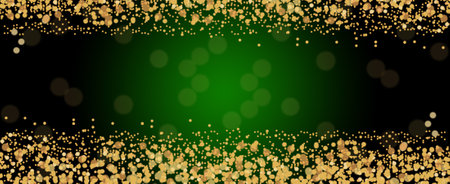 Gold glitter confetti on green background. Luxury festive background. Vector illustration.の写真素材