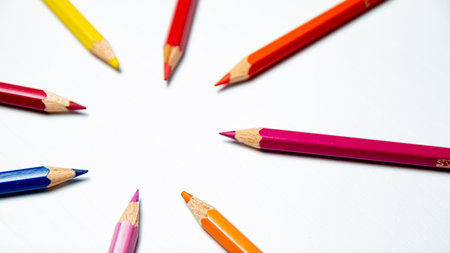 Colored pencils isolated on a white background. Studio shot.の写真素材
