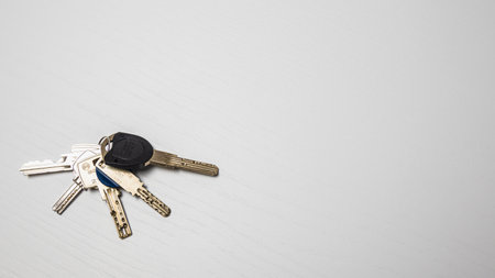 Keys on a white background. top view. Copy space for text.の写真素材