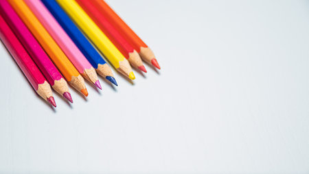 Colorful pencils on white background. Back to school concept.の写真素材