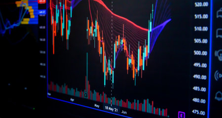 Stock market chart on digital screen. Business and financial investment concept.の写真素材