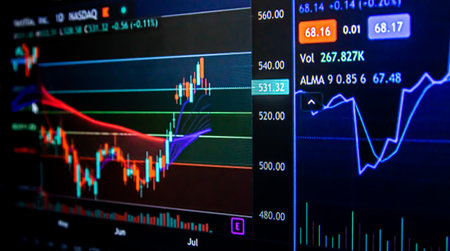 Stock market chart on digital screen. Business and financial investment concept.の写真素材