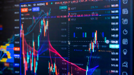 Stock market chart on digital screen. Business and financial investment concept.の写真素材