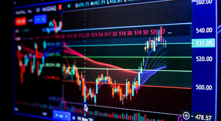 Stock market chart on digital screen. Business and financial investment concept.の写真素材