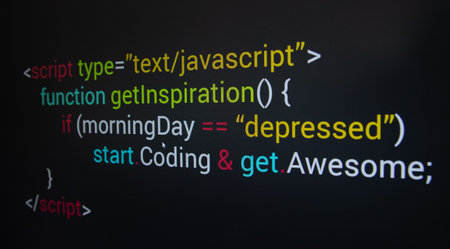 Computer screen with binary code. The concept of programming and coding.の写真素材