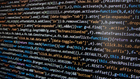 Programming code on a computer monitor, close-up of program codeの写真素材