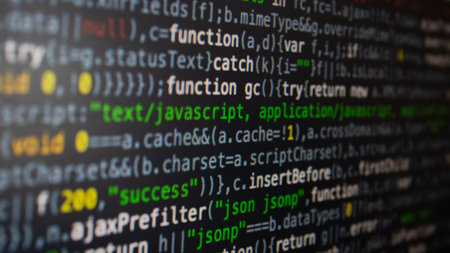Computer program code. Programming code. Software development. Abstract background.の写真素材