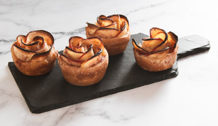 baked puff pastry with rosele table - dessert food styleの写真素材