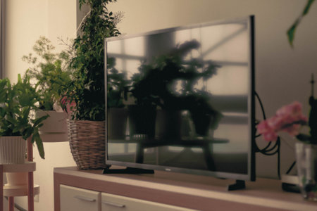 TV on the cabinet in the living room, interior design concept.の写真素材