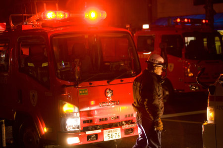 Shin Nakano, Tokyo, Japan, Feb 27, 2011   Fire engulfs building in Shin Nakano   Ward of Tokyo  in...