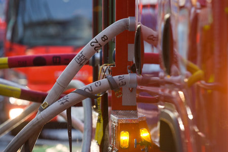 Shin Nakano, Tokyo, Japan, Feb 27, 2011   Fire engulfs building in Shin Nakano   Ward of Tokyo  in the early morning of Feb 27 2011   Old wooden structures, narrow laneways and difficult access makes fighting fires difficult in Tokyo   The Tokyo fire servのeditorial素材