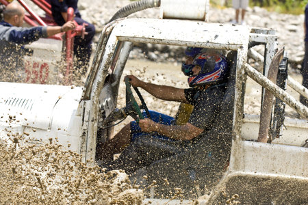MALACATOES LOJA ECUADOR FEB 10 2013. Custom 4X4 race on riverside Malacatoes Southern Ecuador Feb 10...