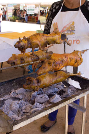 ZAMORA, ECUADOR, April 27 2013.  Pachamamaraymi Festia to thank Mother Earth Zamora Ecuador April 27, 2013. Foods for sale by and for iindigenous peoples (Saragusos)のeditorial素材
