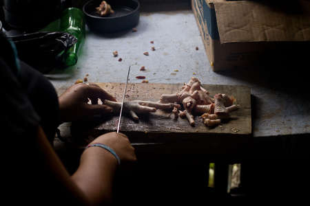 ZAMORA REGION, YANTZAZA, ECUADOR-Circa 2013 Traditional Chicken soup being prepared Ecuador Circa 2013. Soup prepared with chicken feet is a staple of the Ecuadorian diet.のeditorial素材