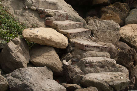 Concrete stair in sea wallの写真素材